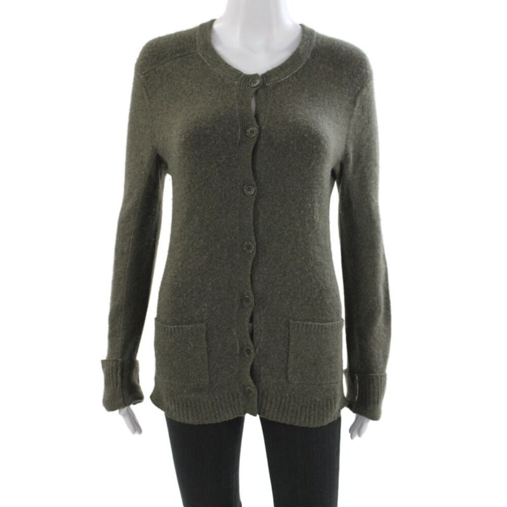 Inhabit Women Cardigan Sweater Green Round Neck Long Sleeve Cashmere Size M